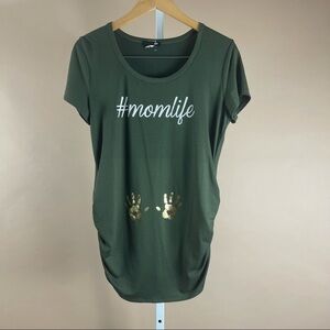 Violet & Ruby Large Momlife Maternity Ruched Tee Olive Green Earth Tone